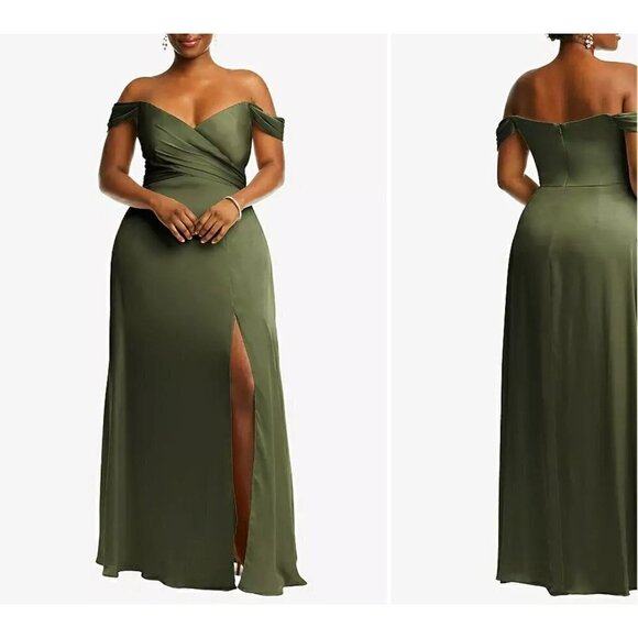 New Dessy Collection Size 16 OFF-THE-SHOULDER EMPIRE WAIST GOWN *Stains* - Picture 1 of 15